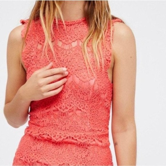 Free People Daydreamer Coral Lace Mini Dress Med - Picture 3 of 12